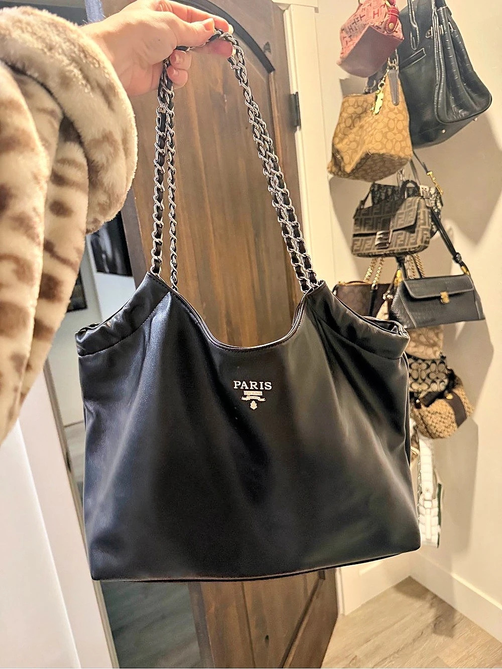 Paris Milan Black Chain Strap Shoulder Bag